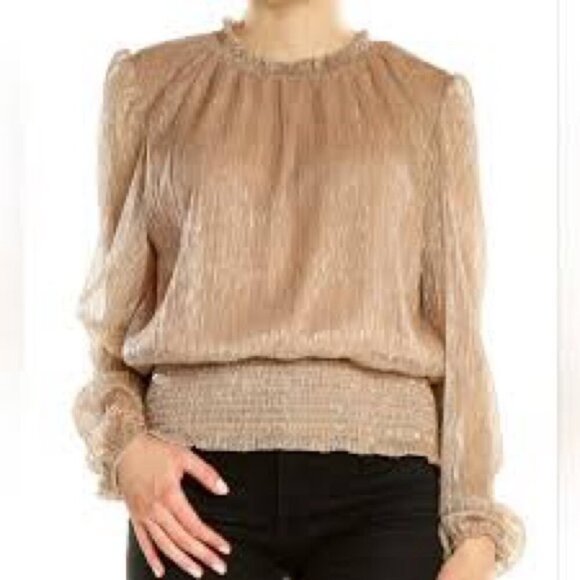 Joie shimmer gold mock neck long sleeve blouse Sz M - Picture 1 of 10